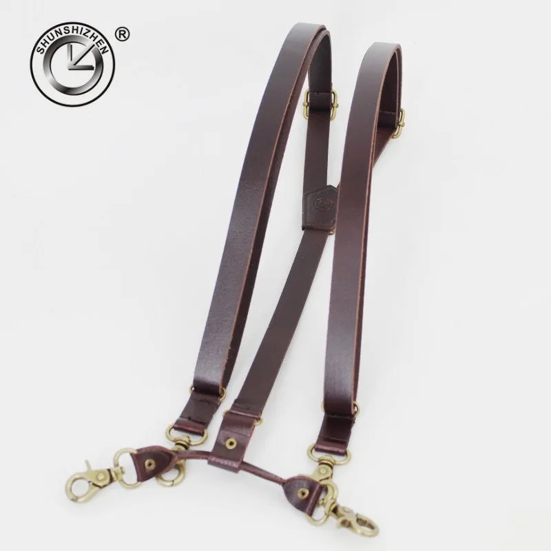 1.7Cm High Quality Real Cowhide Split Leather Strap Women Men Unisex Hook Suspenders