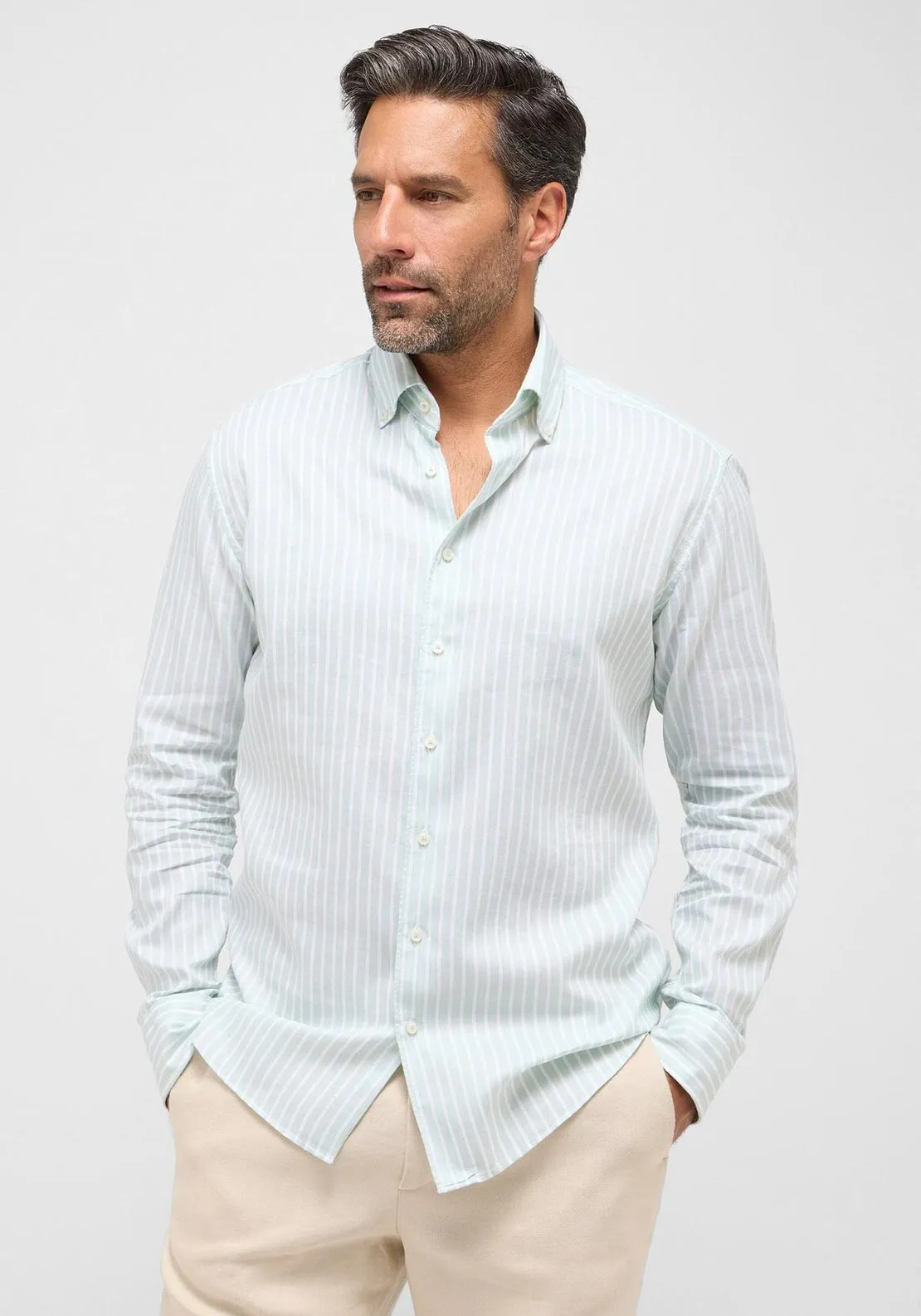 1863 By Eterna Modern Fit Stripe Shirt, Mint & White