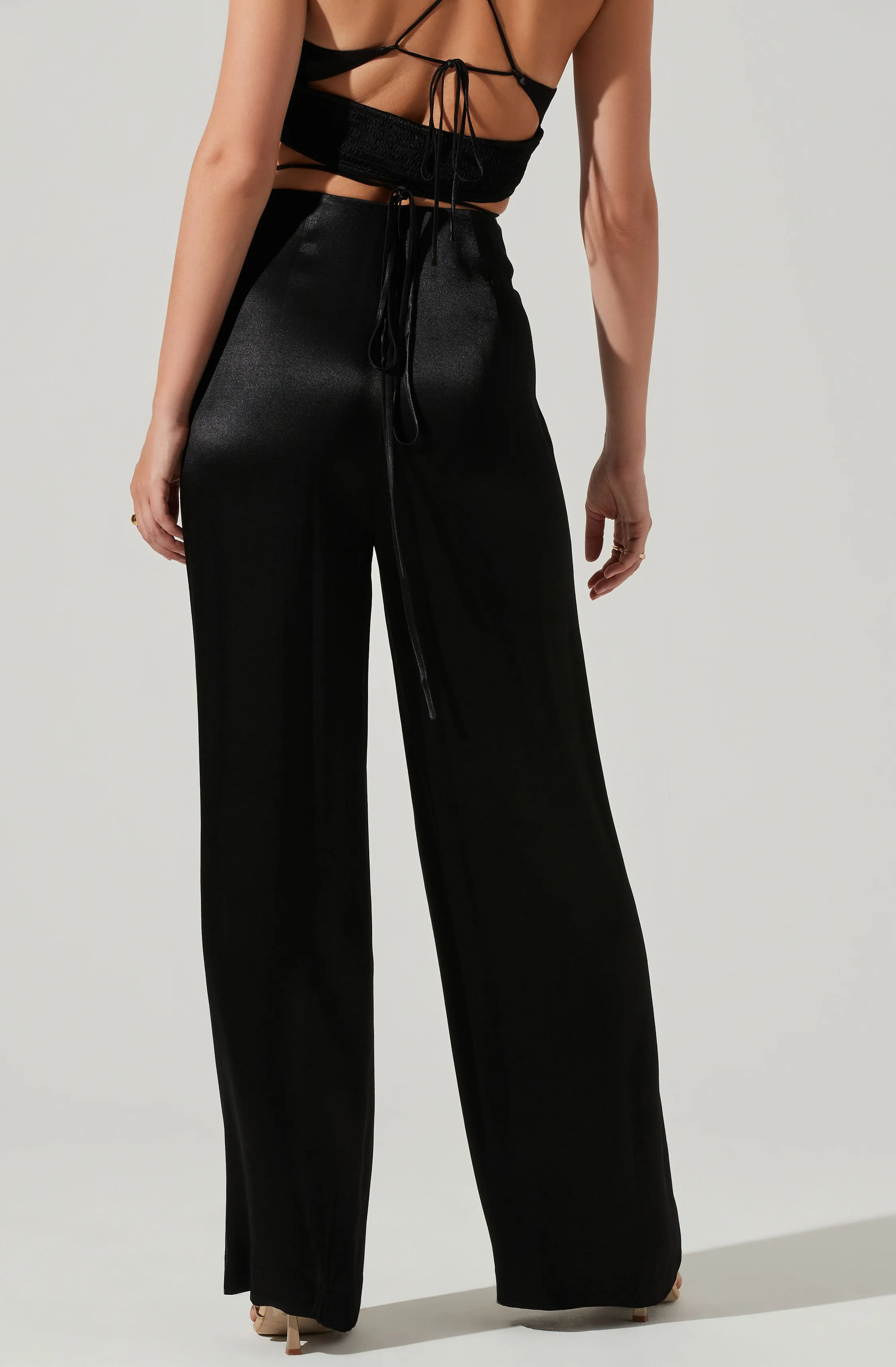 Amiah Satin Tie Waist Wide Leg Pants