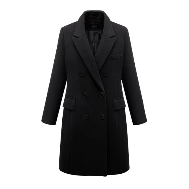 AshoreShop Womens Large Autumn Winter Wool Long Double Breasted Coat