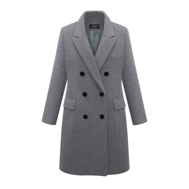 AshoreShop Womens Large Autumn Winter Wool Long Double Breasted Coat