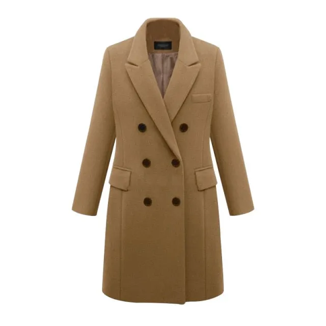 AshoreShop Womens Large Autumn Winter Wool Long Double Breasted Coat