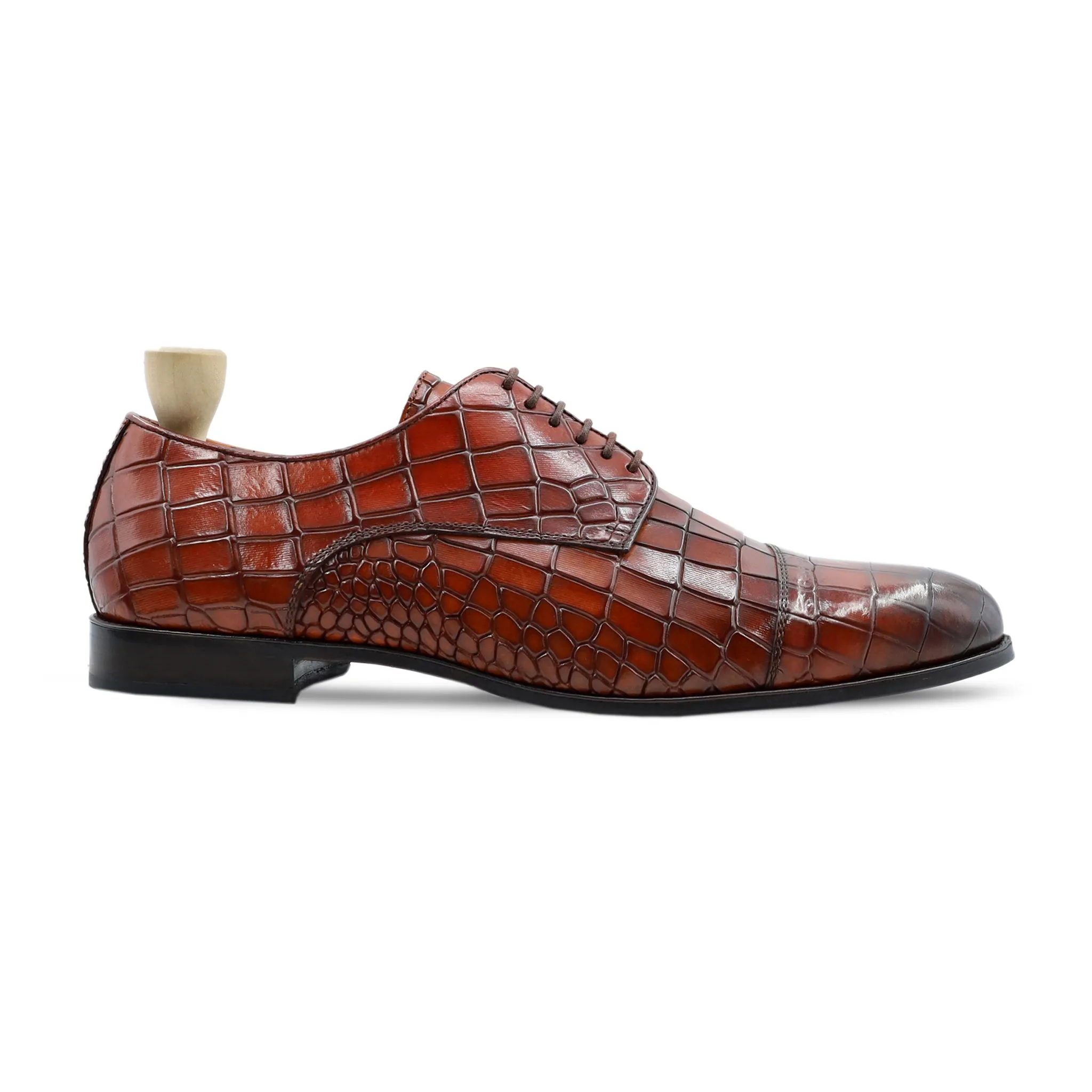 Bali - Men's Burnish Oxblood Printed Crocodile Calf Leather Derby Shoe