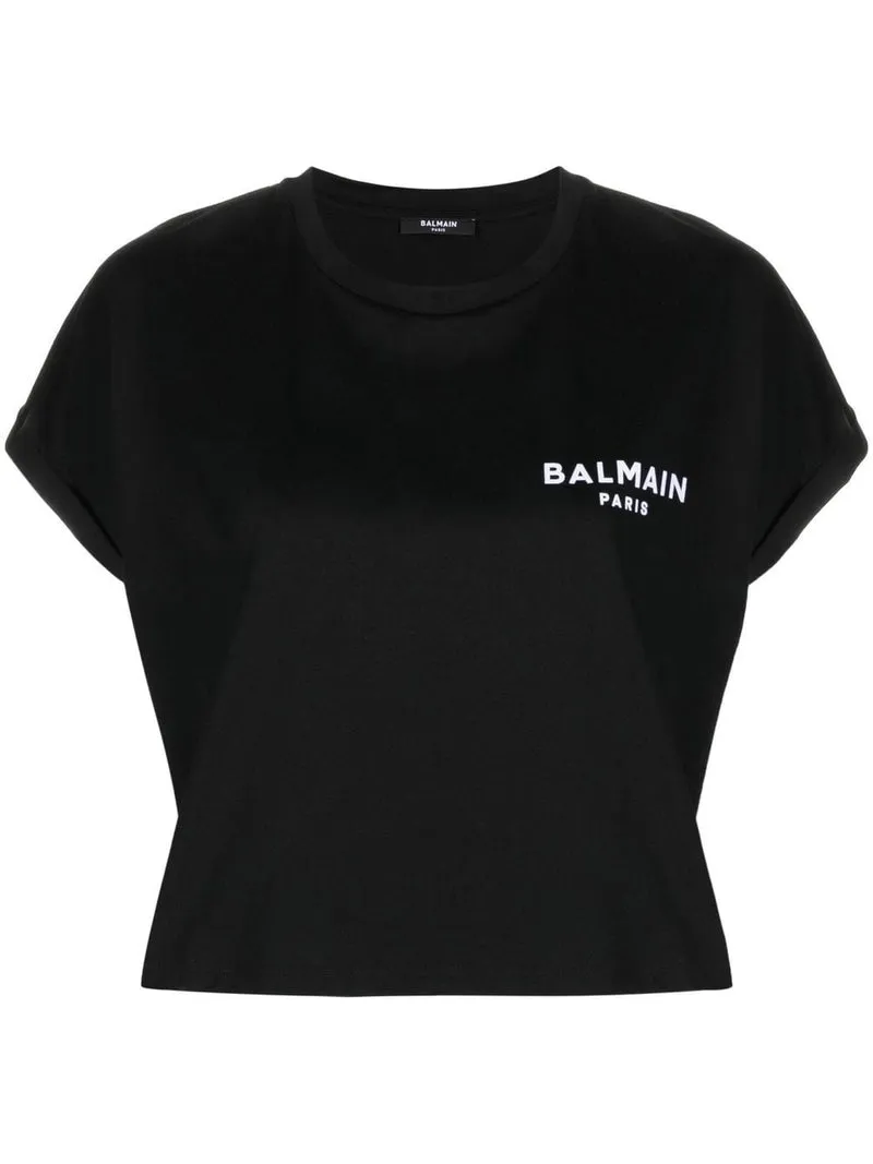 Balmain Black Locked-logo Cropped T-shirt UK XS