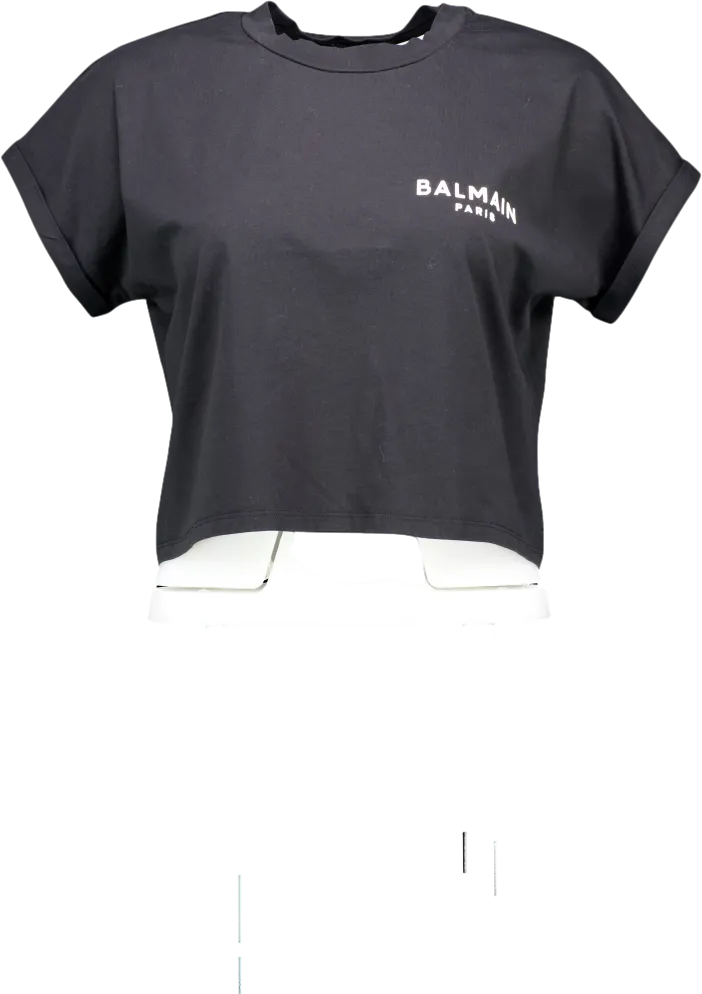 Balmain Black Locked-logo Cropped T-shirt UK XS