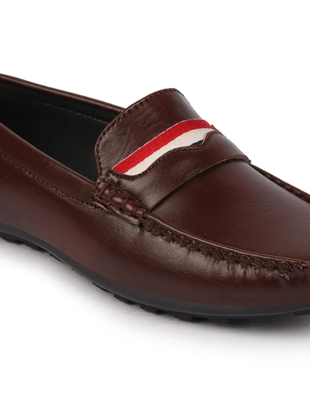 Basics Men Brown Colored Stripe Design Casual Slip On Loafers and Moccasin Shoes