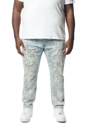 Big and Tall - Tattoo Slim Fit Denim Jeans - Sherman Blue