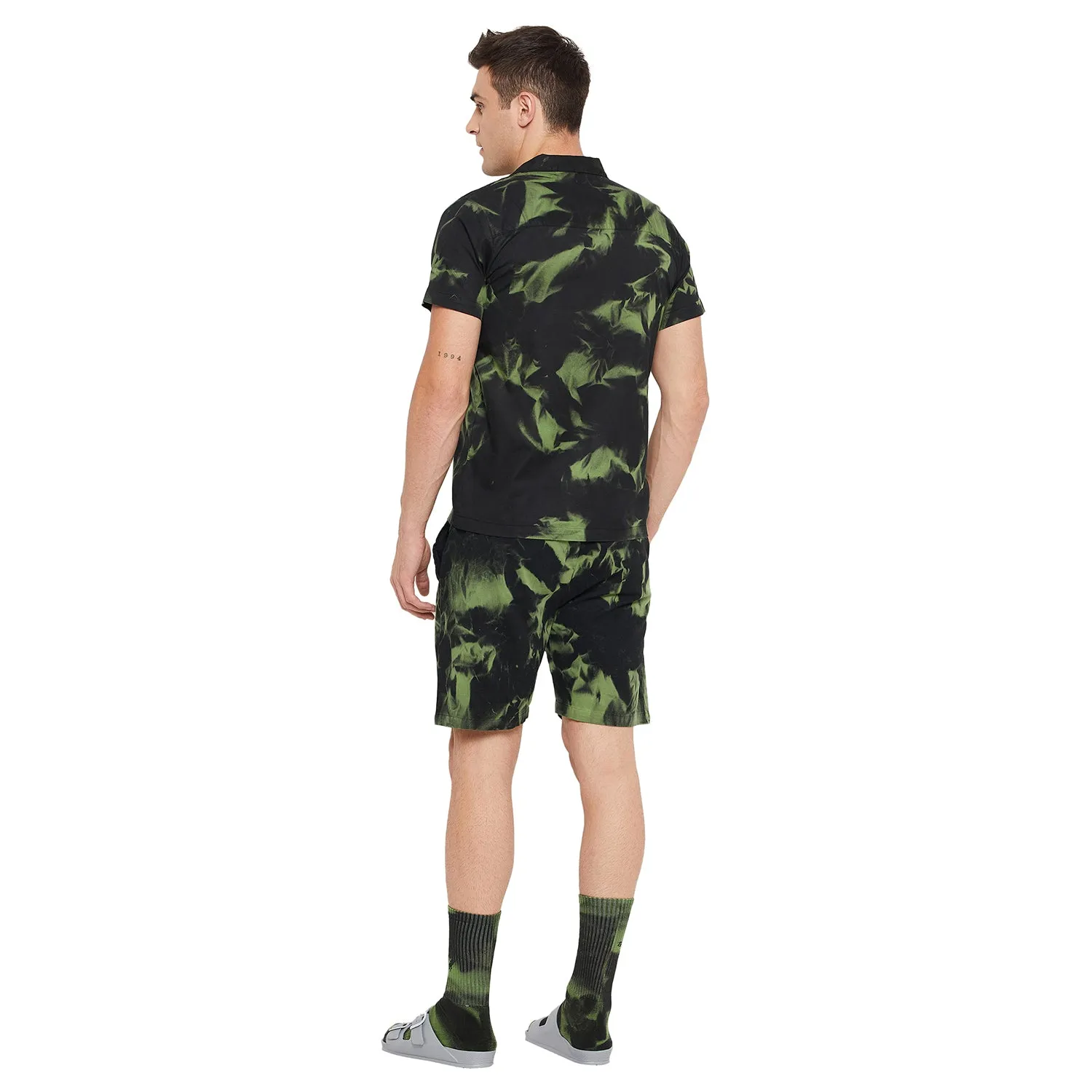 Black Tie Dye Shirt And Shorts Clothing Set with Matching Socks