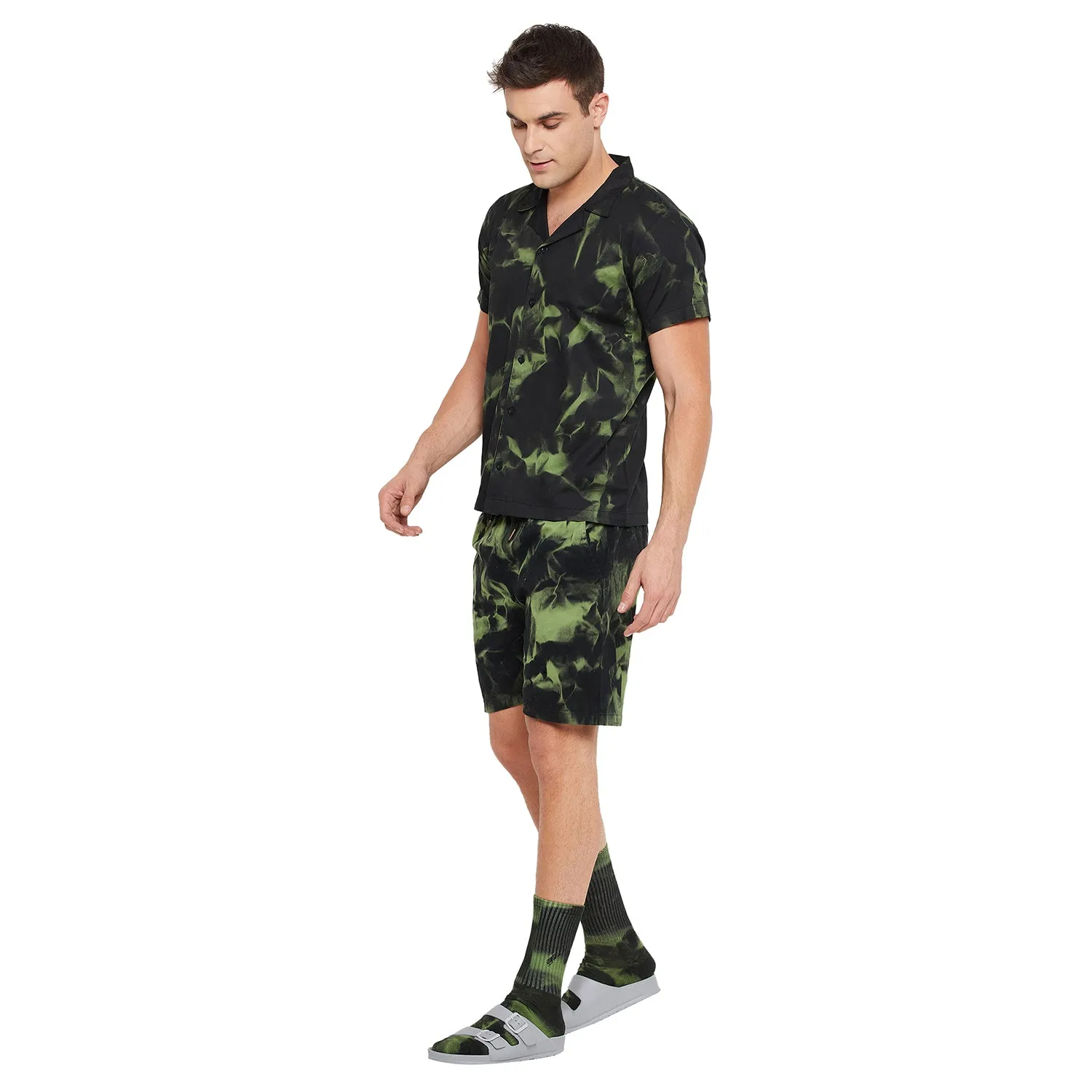 Black Tie Dye Shirt And Shorts Clothing Set with Matching Socks