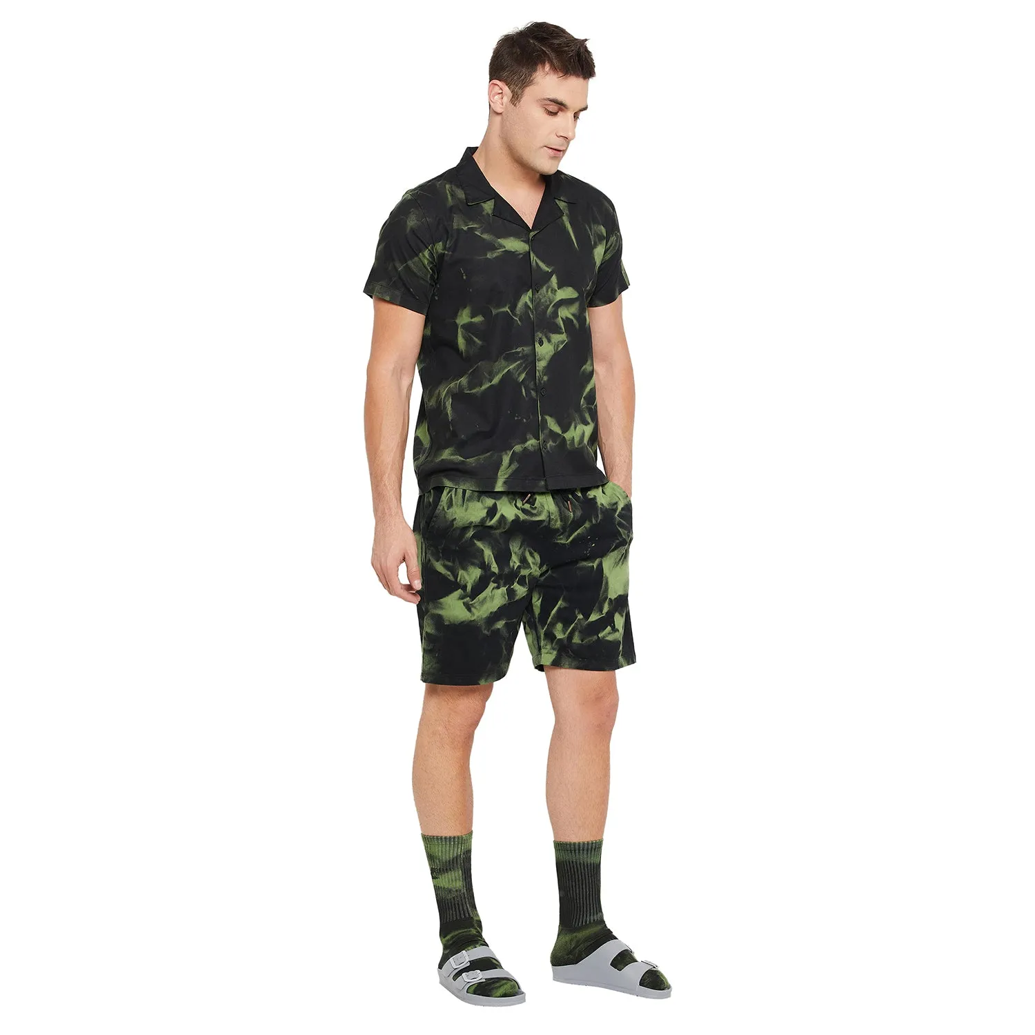 Black Tie Dye Shirt And Shorts Clothing Set with Matching Socks