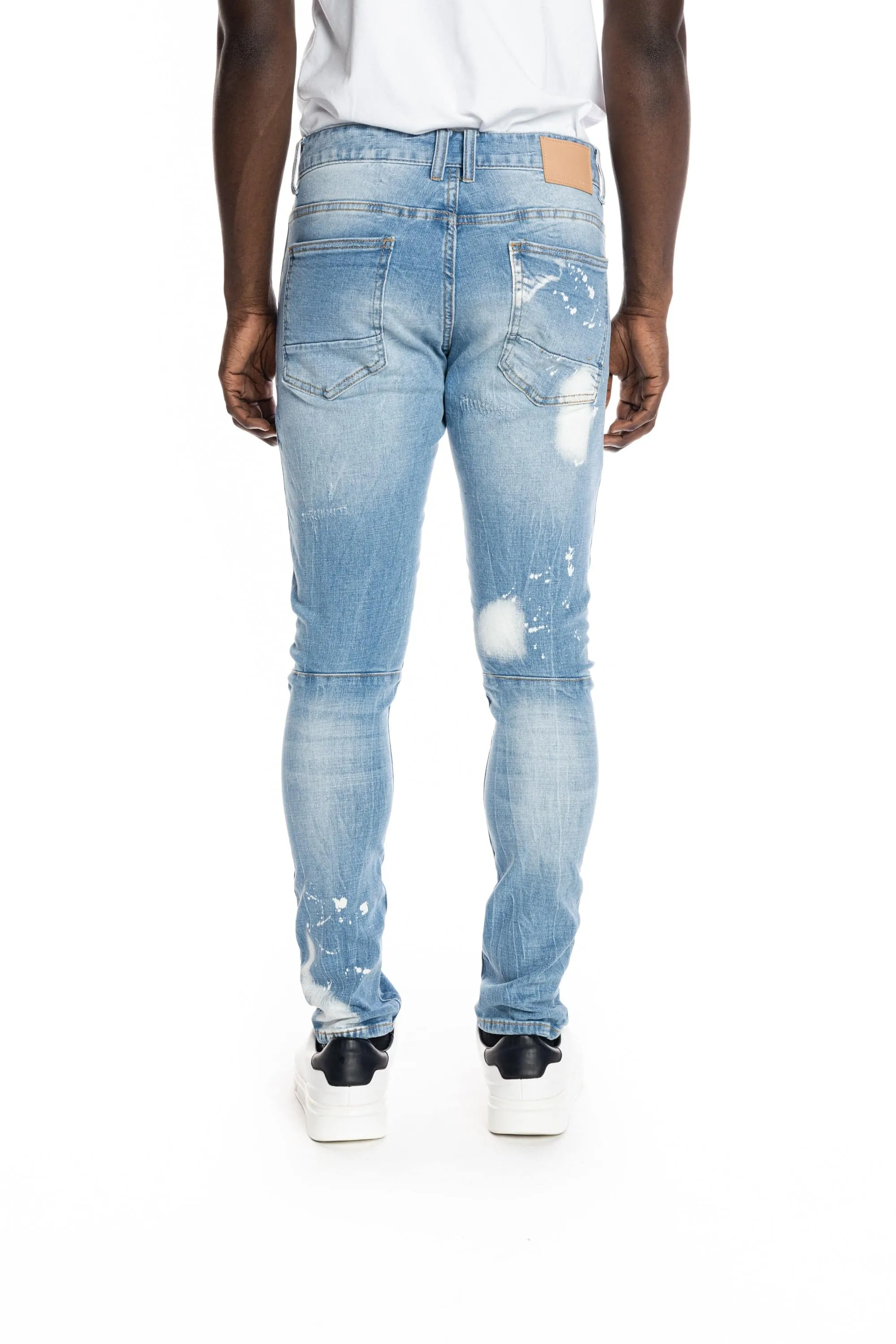 Bleached Detail Semi Basic Jeans - Ocean Blue