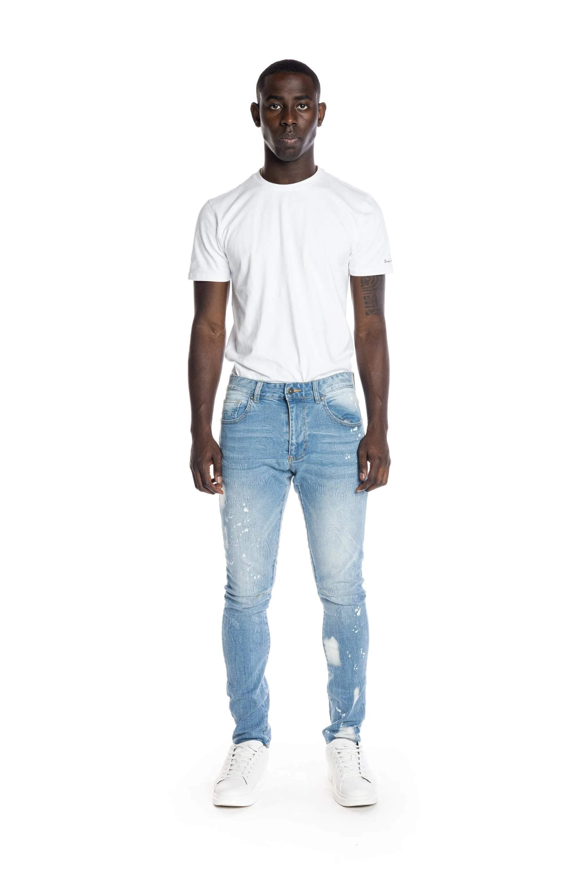 Bleached Detail Semi Basic Jeans - Ocean Blue