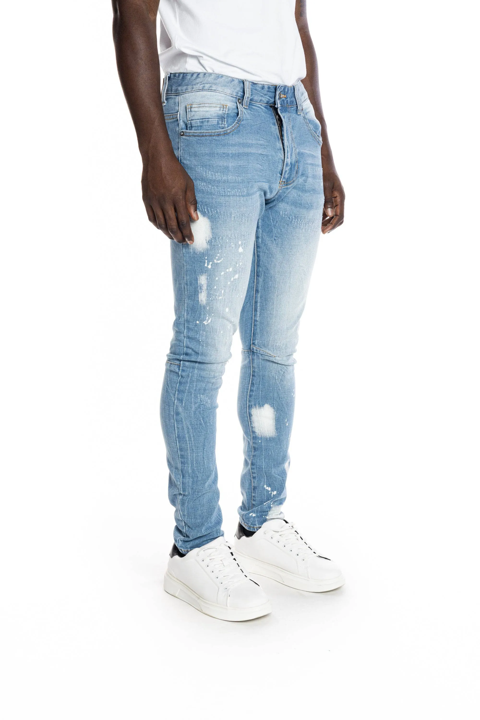 Bleached Detail Semi Basic Jeans - Ocean Blue