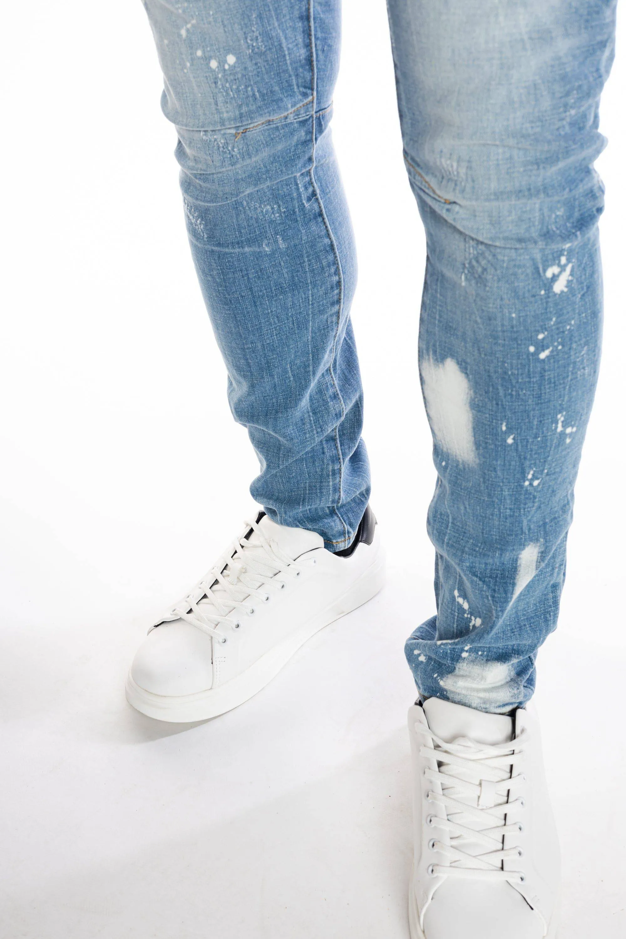 Bleached Detail Semi Basic Jeans - Ocean Blue