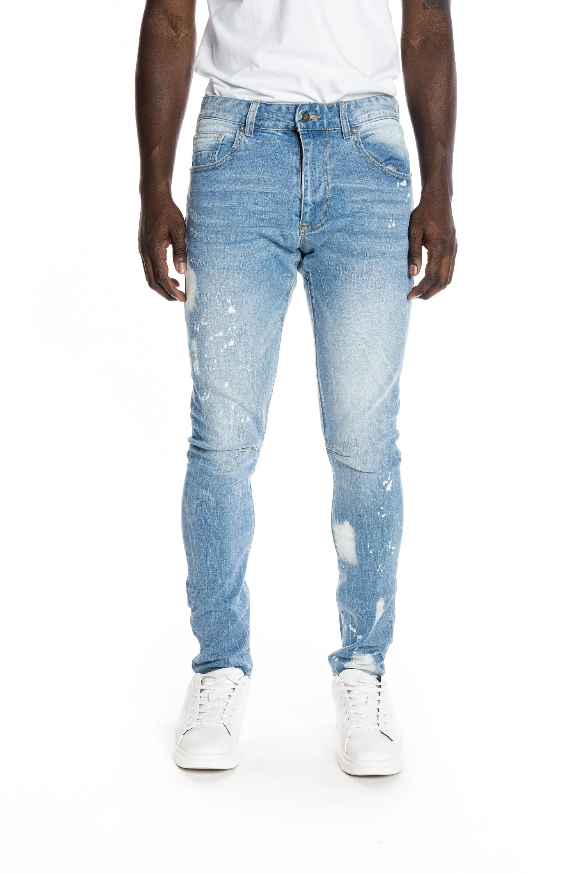 Bleached Detail Semi Basic Jeans - Ocean Blue