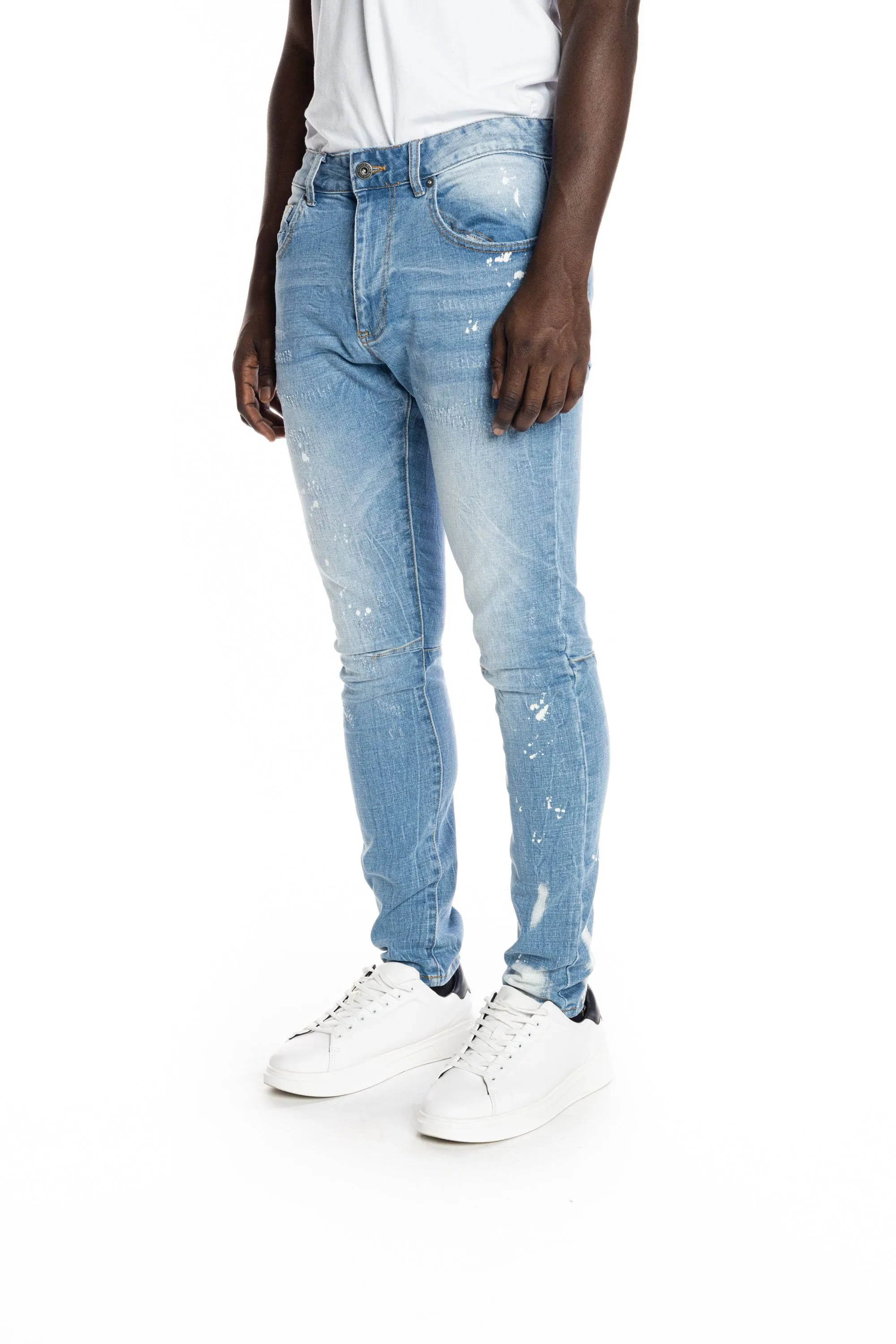 Bleached Detail Semi Basic Jeans - Ocean Blue