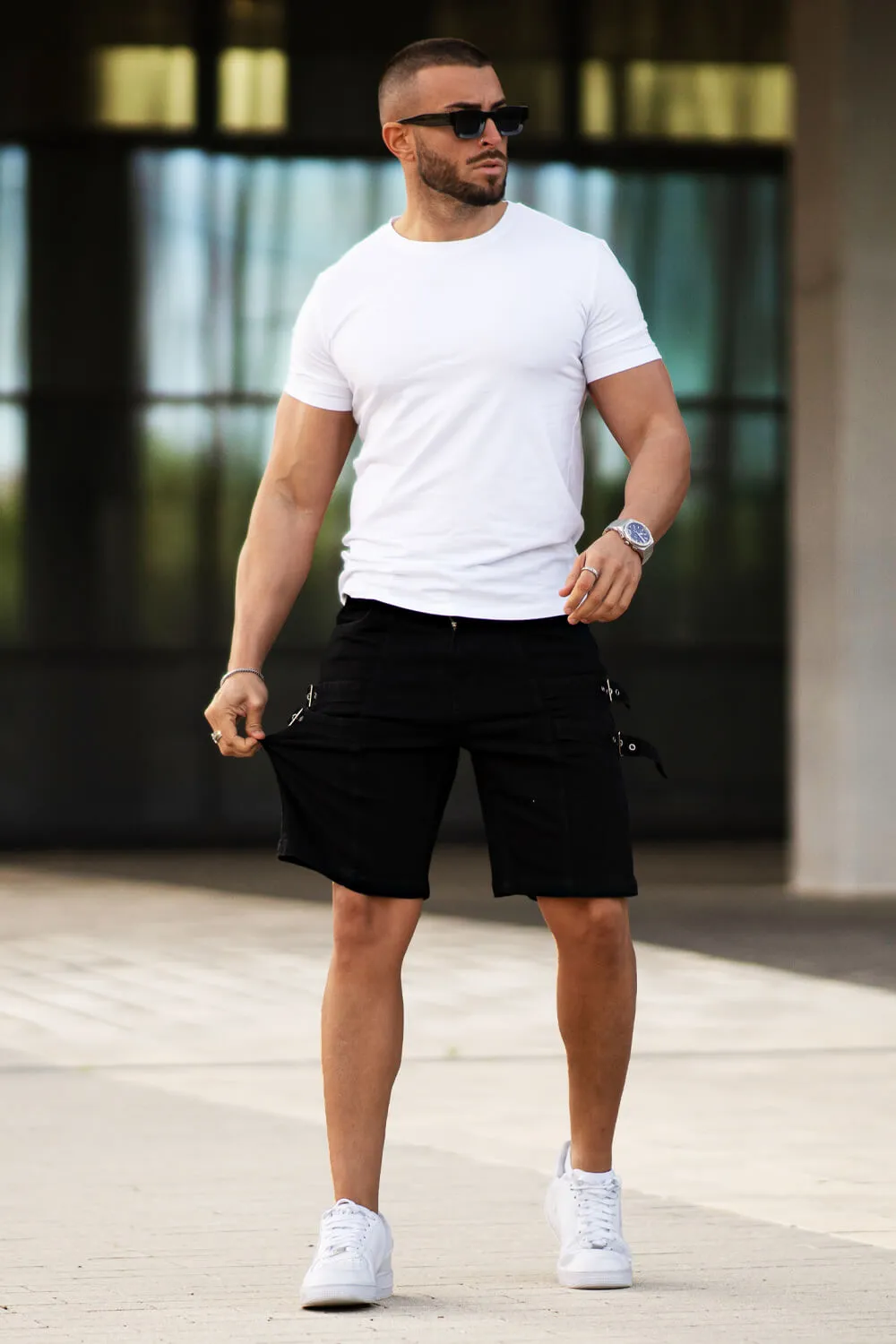 Buy $80 Free Shipping Men's Denim Short - Black And Webbing