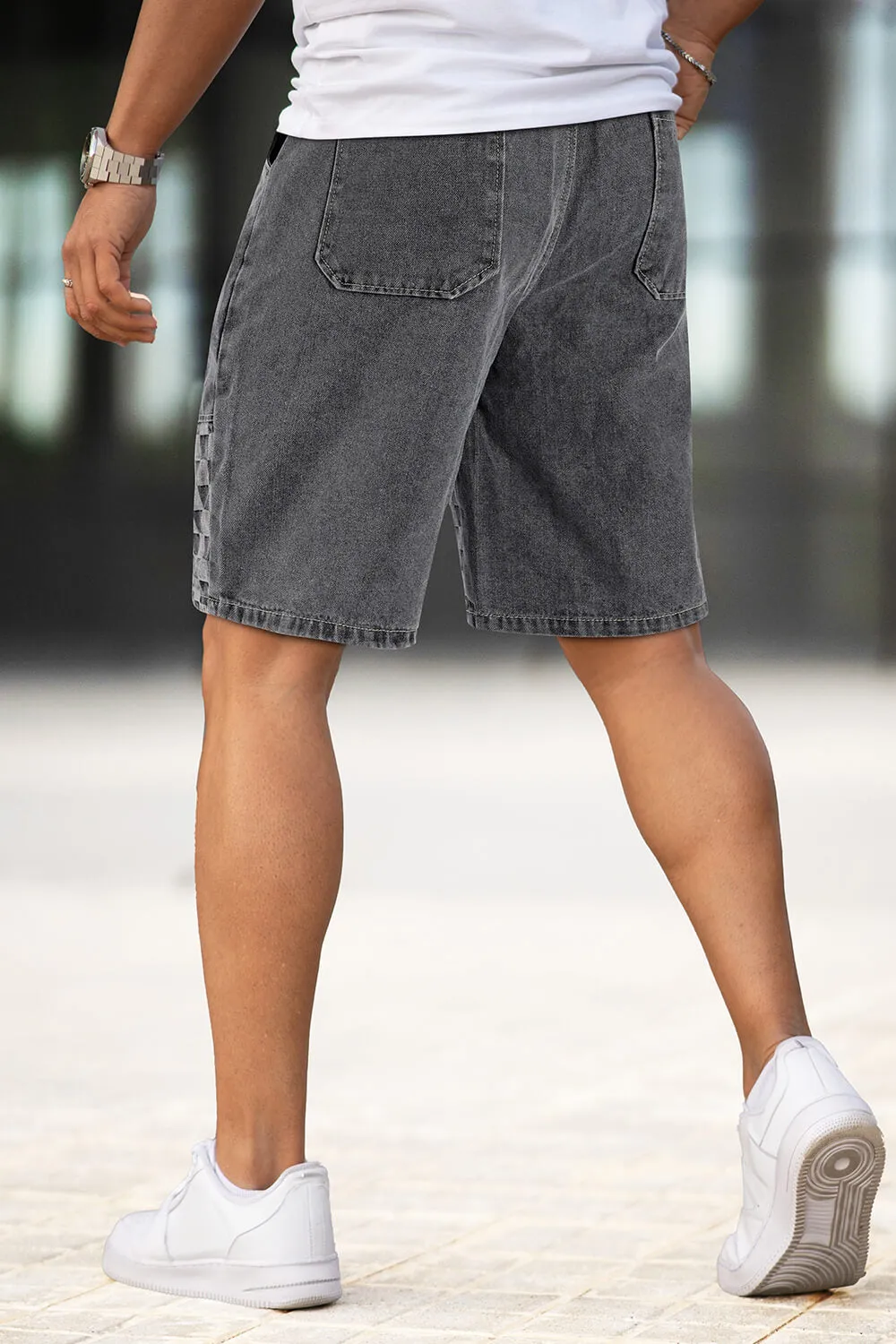 Buy $80 Free Shipping Men's Denim Short - Grey And Checkered