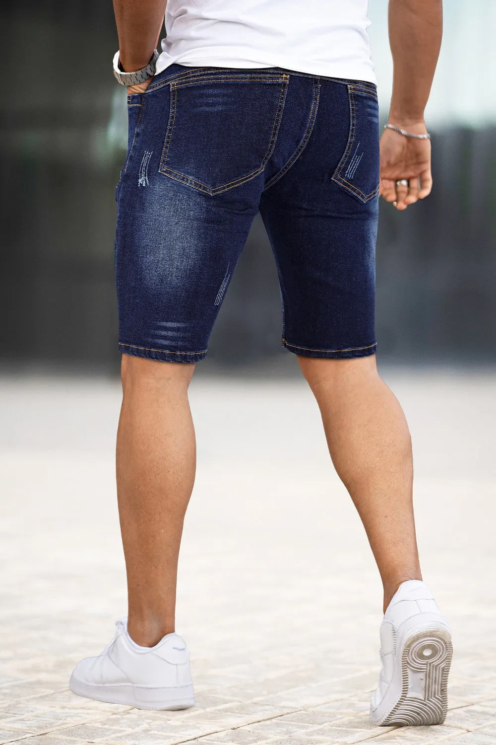 Buy $80 Free Shipping Men's Denim Short - Ripped And Dark Blue (Presale)