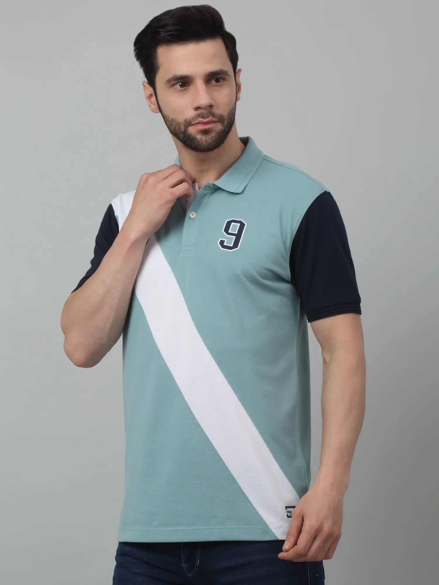 Cantabil Aqua Color-Block Polo Neck Half Sleeve T-shirt For Men