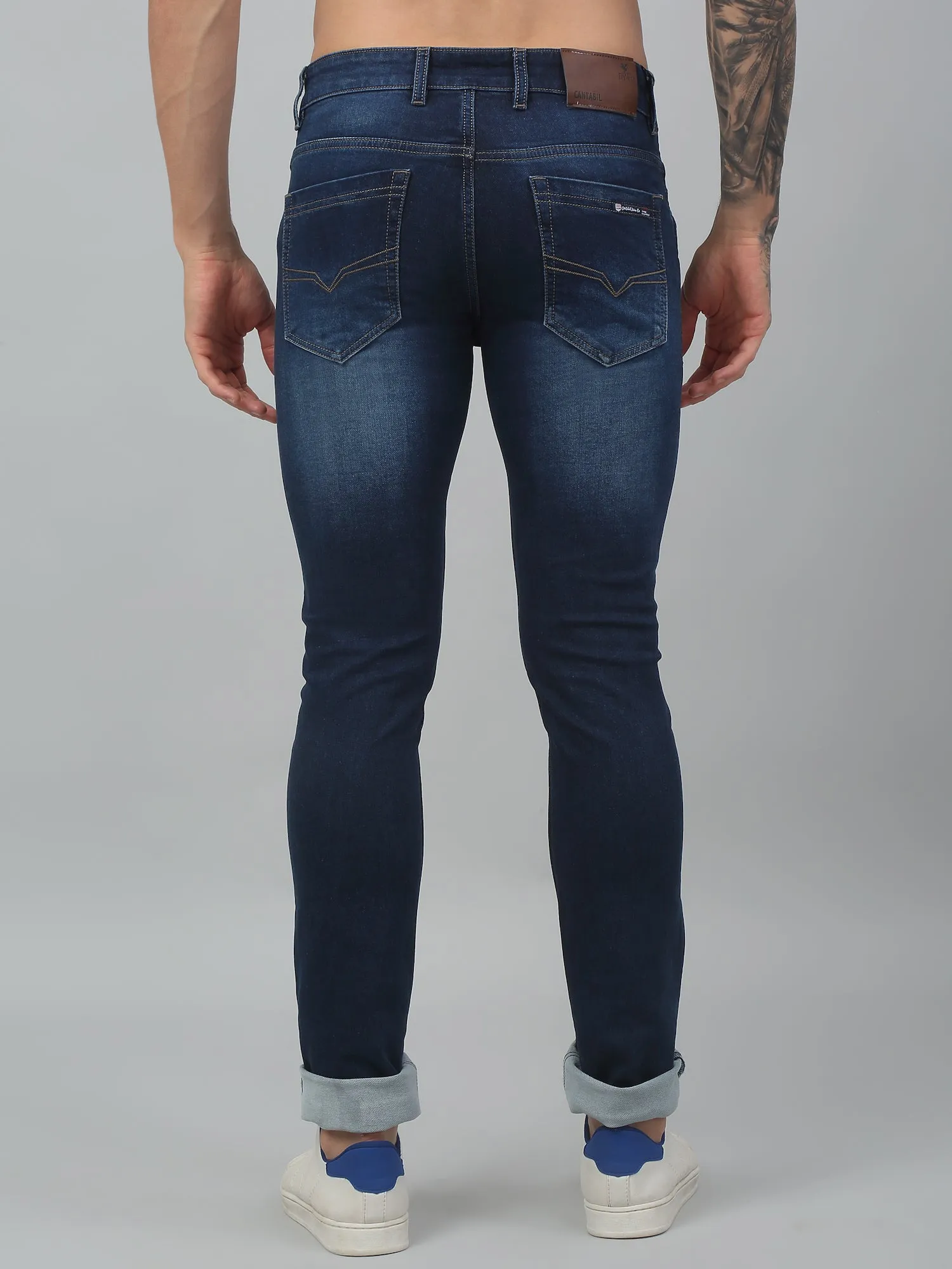 Cantabil Blue Solid Mid Rise Full Length Stretchable Jeans For Men