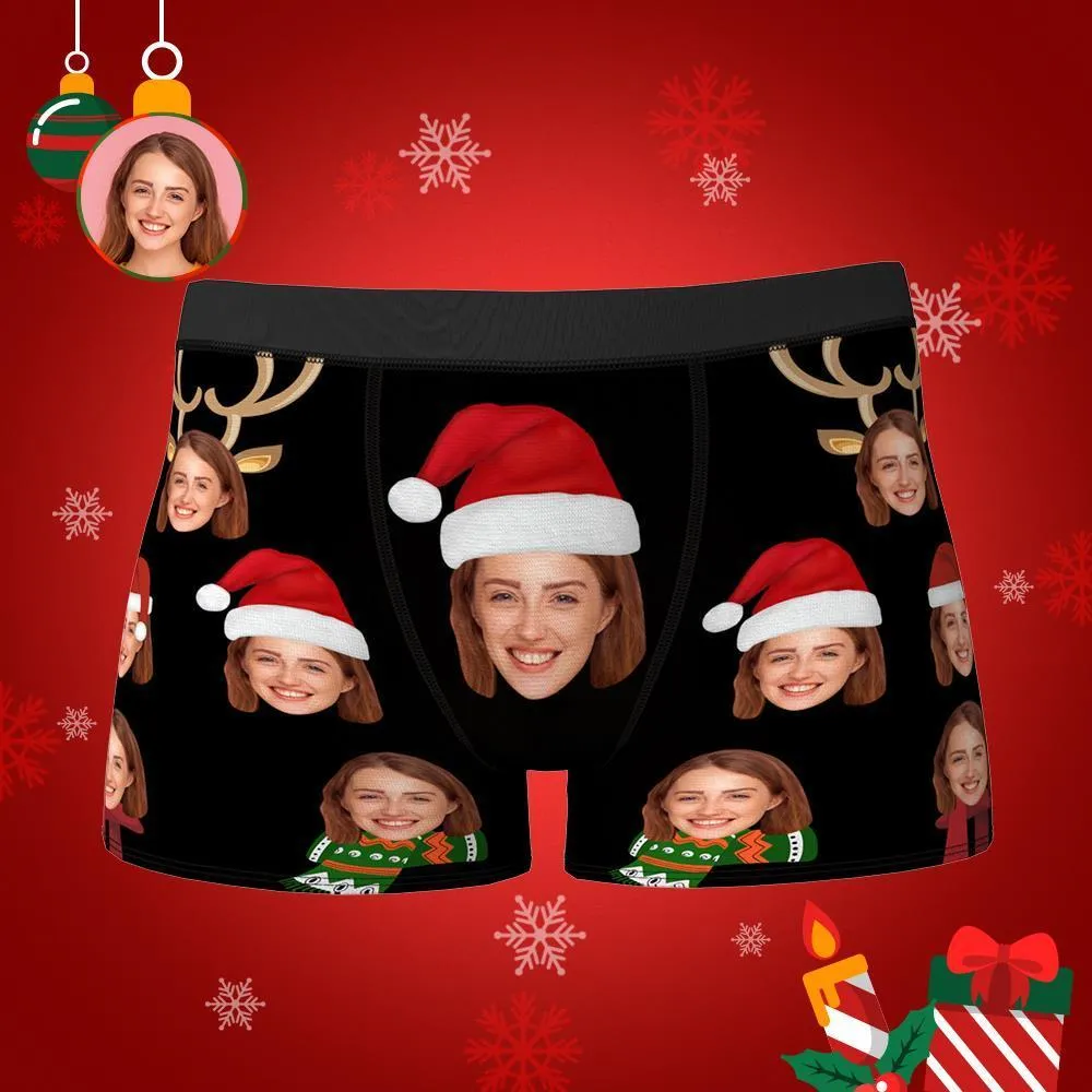 Custom Christmas Face Boxers Shorts Personalised Photo Underwear Christmas Gift for Men