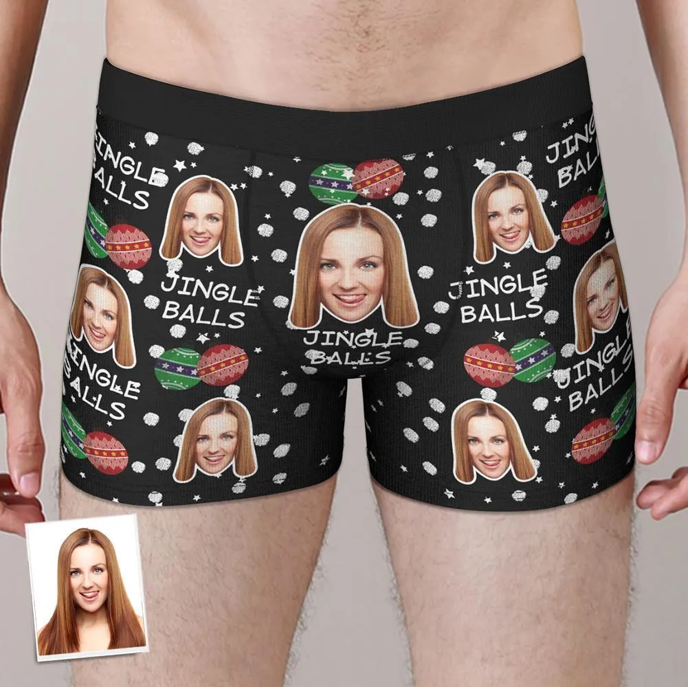 Custom Christmas Face Boxers Shorts Personalised Photo Underwear JINGLE BALLS Christmas Gift for Men