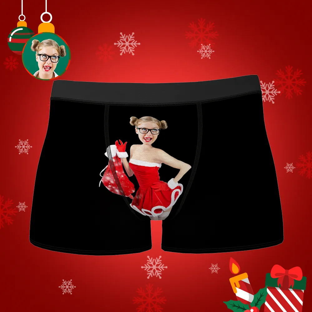 Custom Christmas Girl Face Boxers Shorts Personalised Photo Underwear Christmas Gift for Men