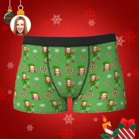 Custom Face Boxers Shorts Christmas Elf Personalised Photo Underwear Christmas Gift for Men