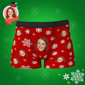 Custom Face Boxers Shorts Christmas Snowflakes Personalised Photo Underwear Christmas Gift for Men