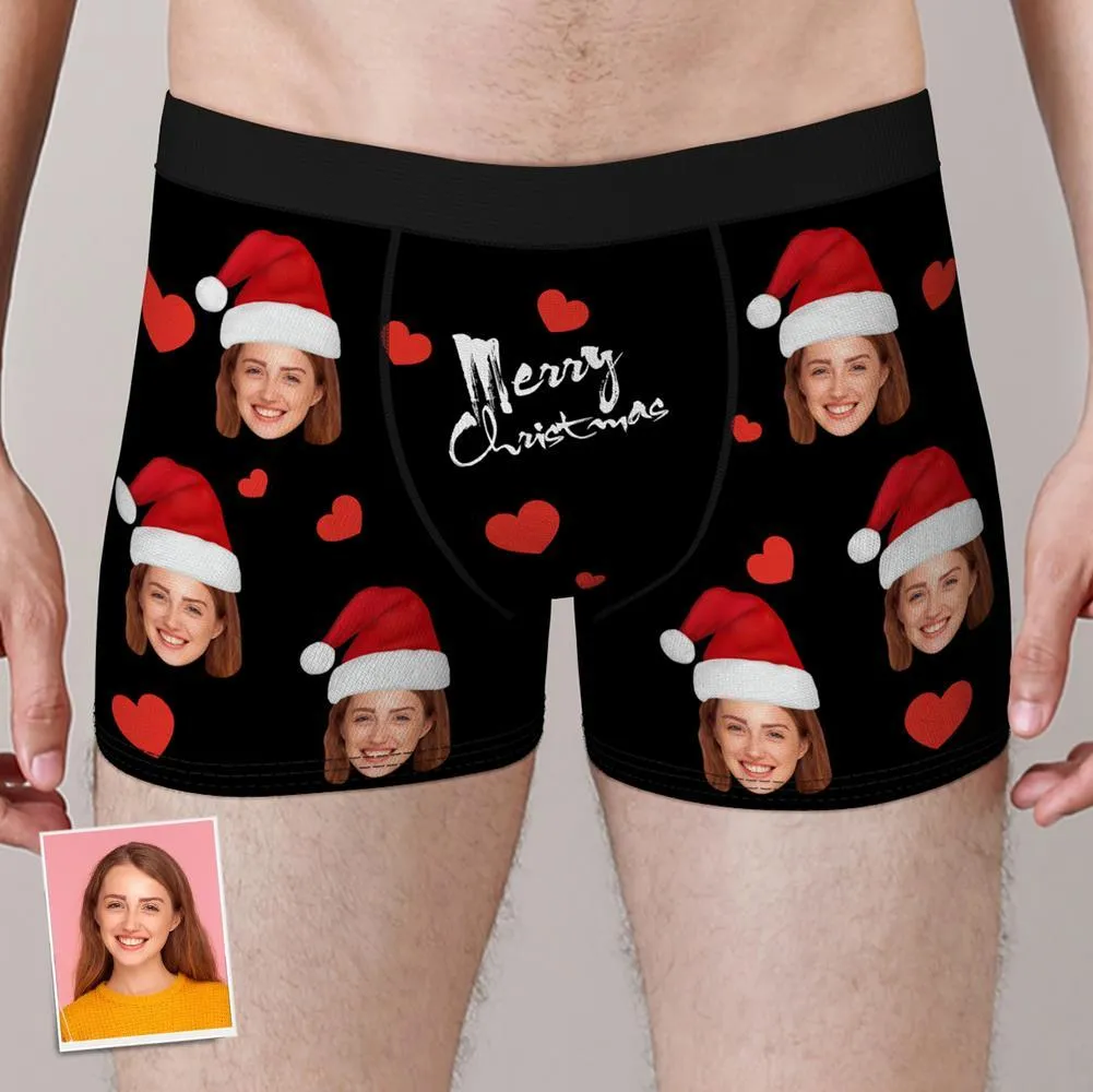 Custom Face Boxers Shorts Personalised Photo Underwear Christmas Gift for Men Merry Christmas