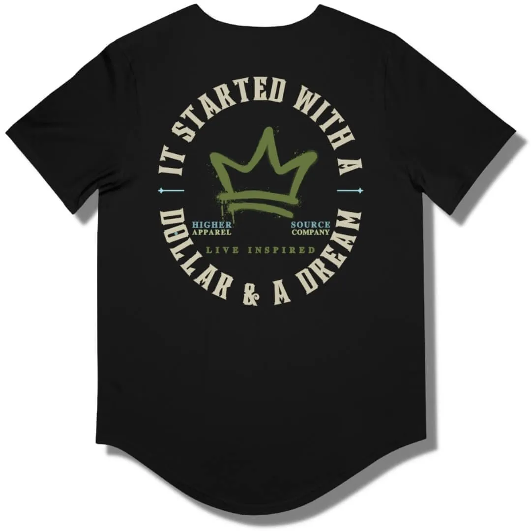 Dollar & A Dream Curved Hem T Shirt - Black / Mustard Green