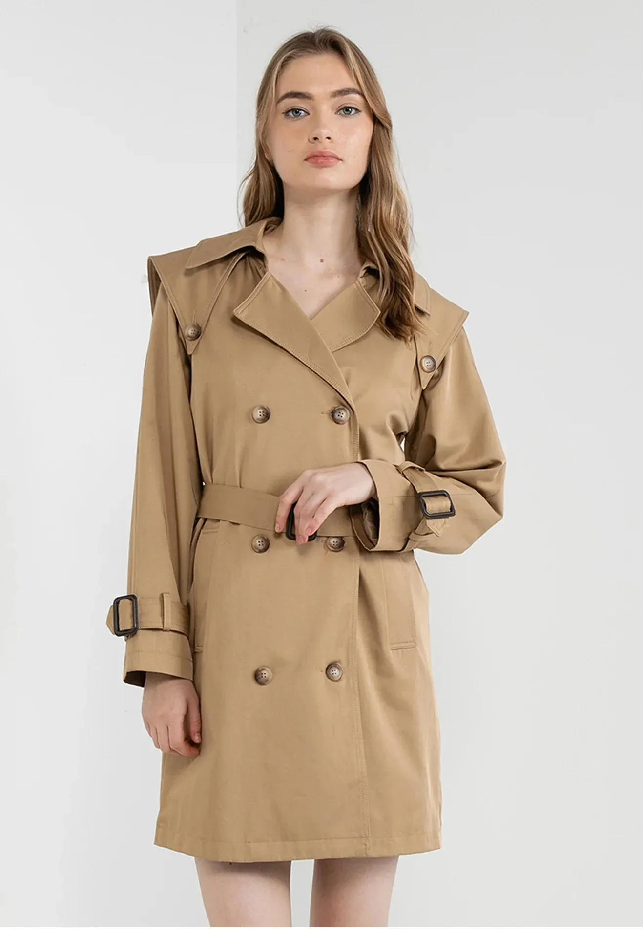 ELLE Apparel Double Breasted Belted Trenchcoat