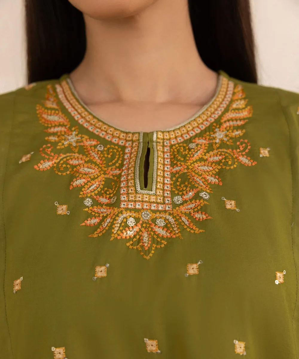 Embroidered Flared Lawn Shirt