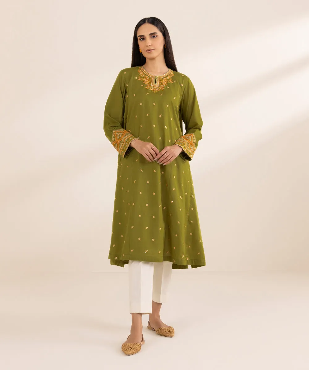 Embroidered Flared Lawn Shirt