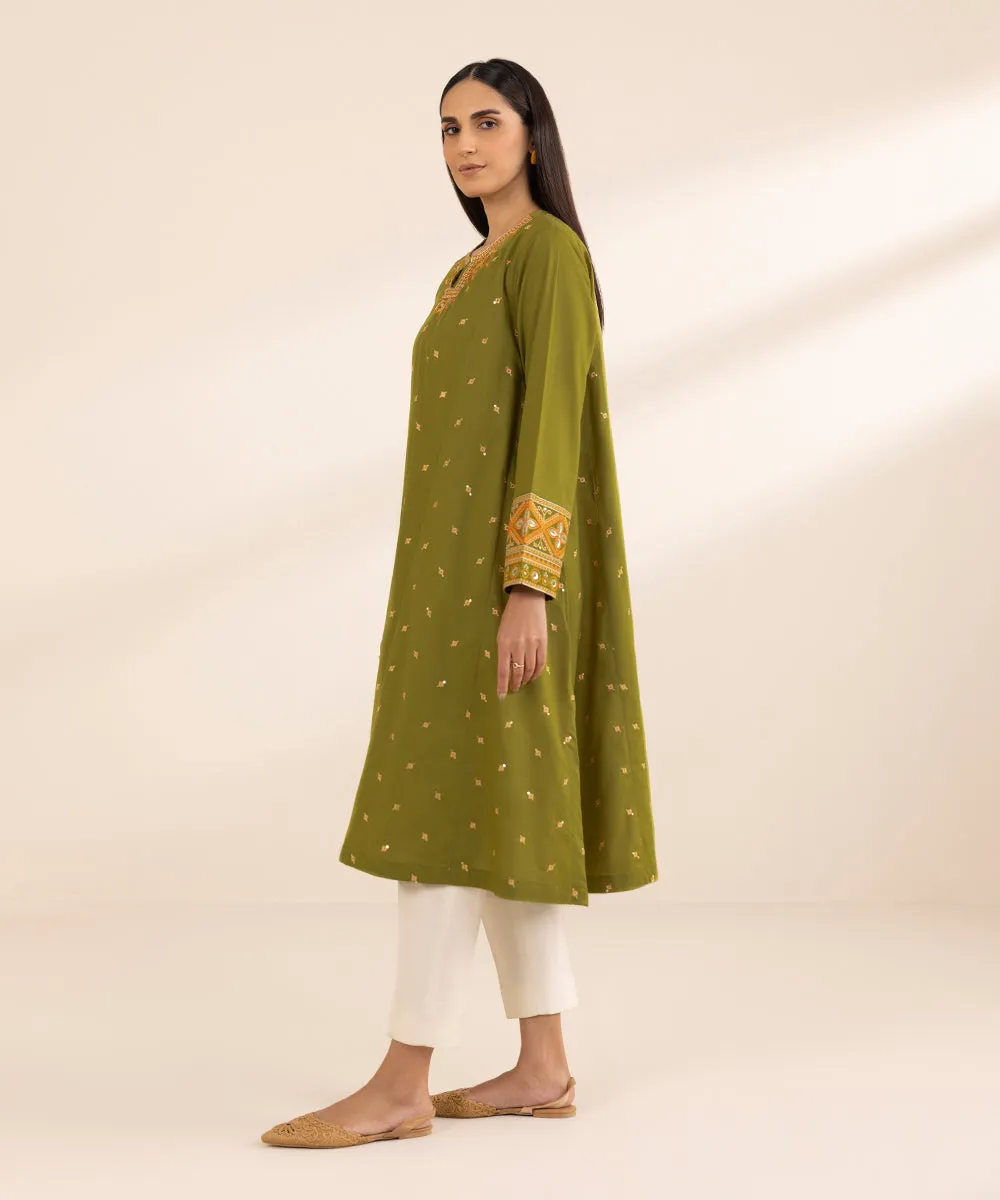 Embroidered Flared Lawn Shirt