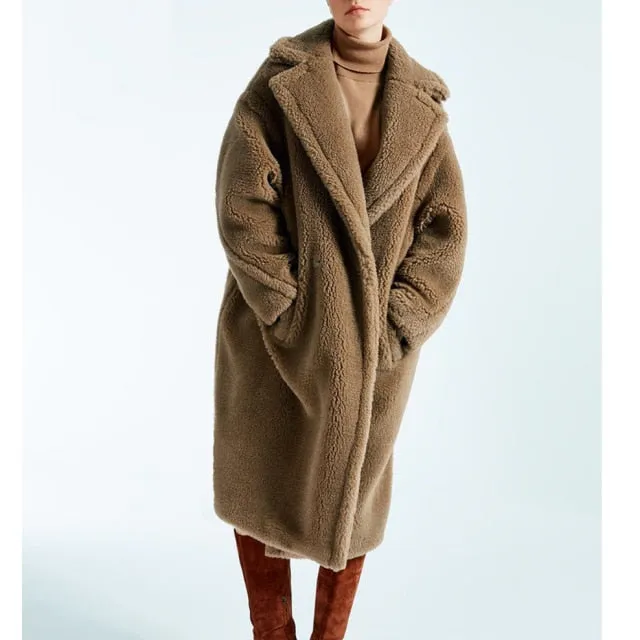 Factory Price Faux Fur Long Coats For Women Warm Thick Teddy Coat