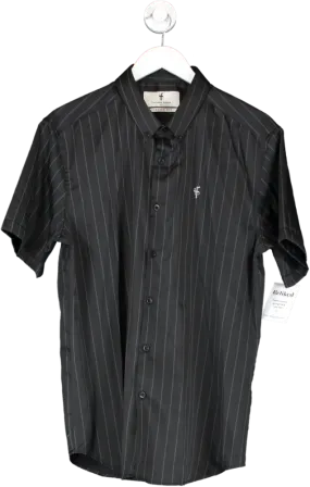 Father Sons Black Classic Woven Sateen Stripe Short Sleeve Shirt UK XL