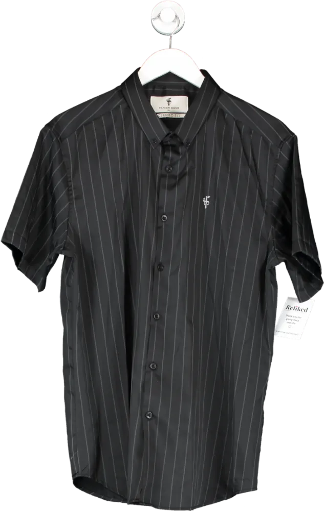 Father Sons Black Classic Woven Sateen Stripe Short Sleeve Shirt UK XL