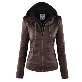 Faux Leather Motorcycle Jacket Women