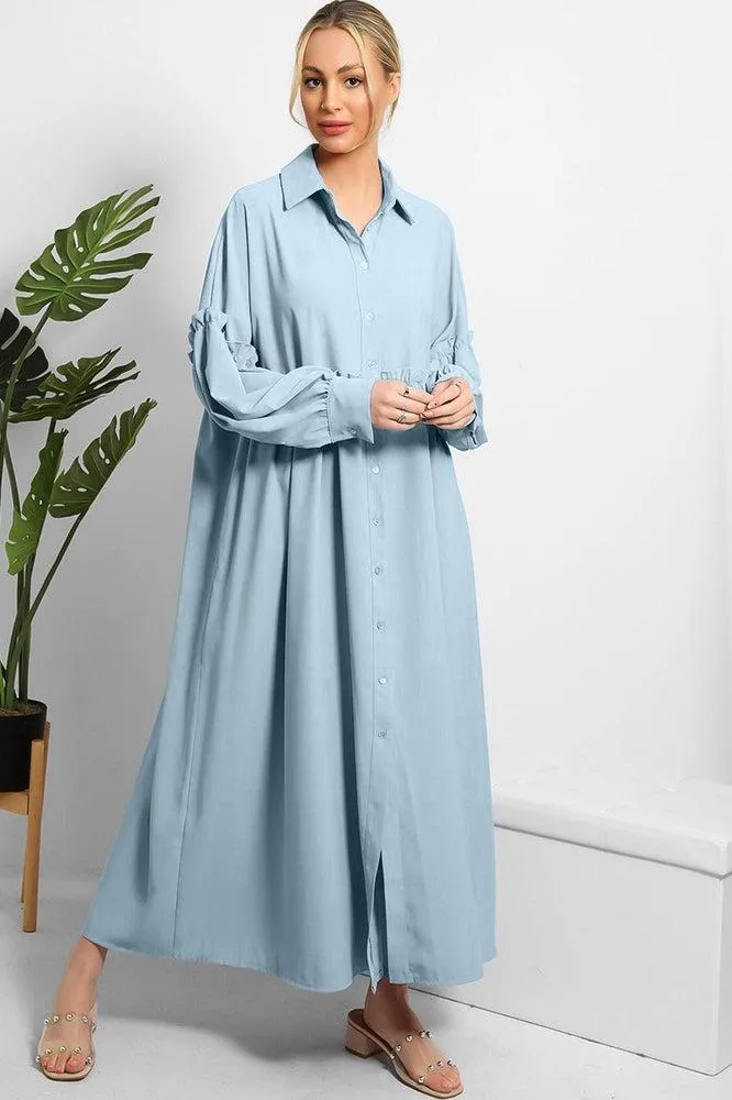 Frilled Details Modest Shirt Dress