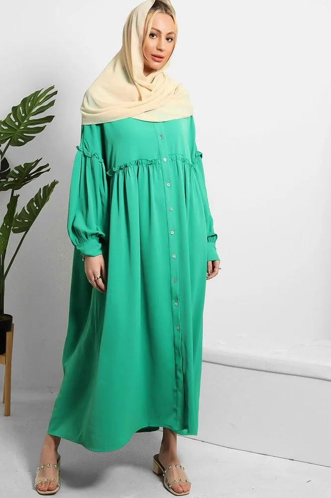 Frilled Details Modest Shirt Dress