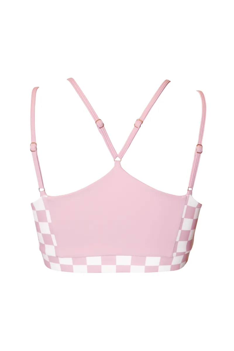 Hamade Activewear Heart Cut Out Top - Checkered Light Pink