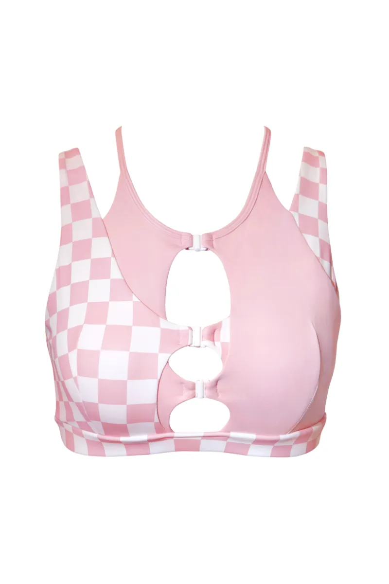 Hamade Activewear Hollow Front Top - Checkered Light Pink