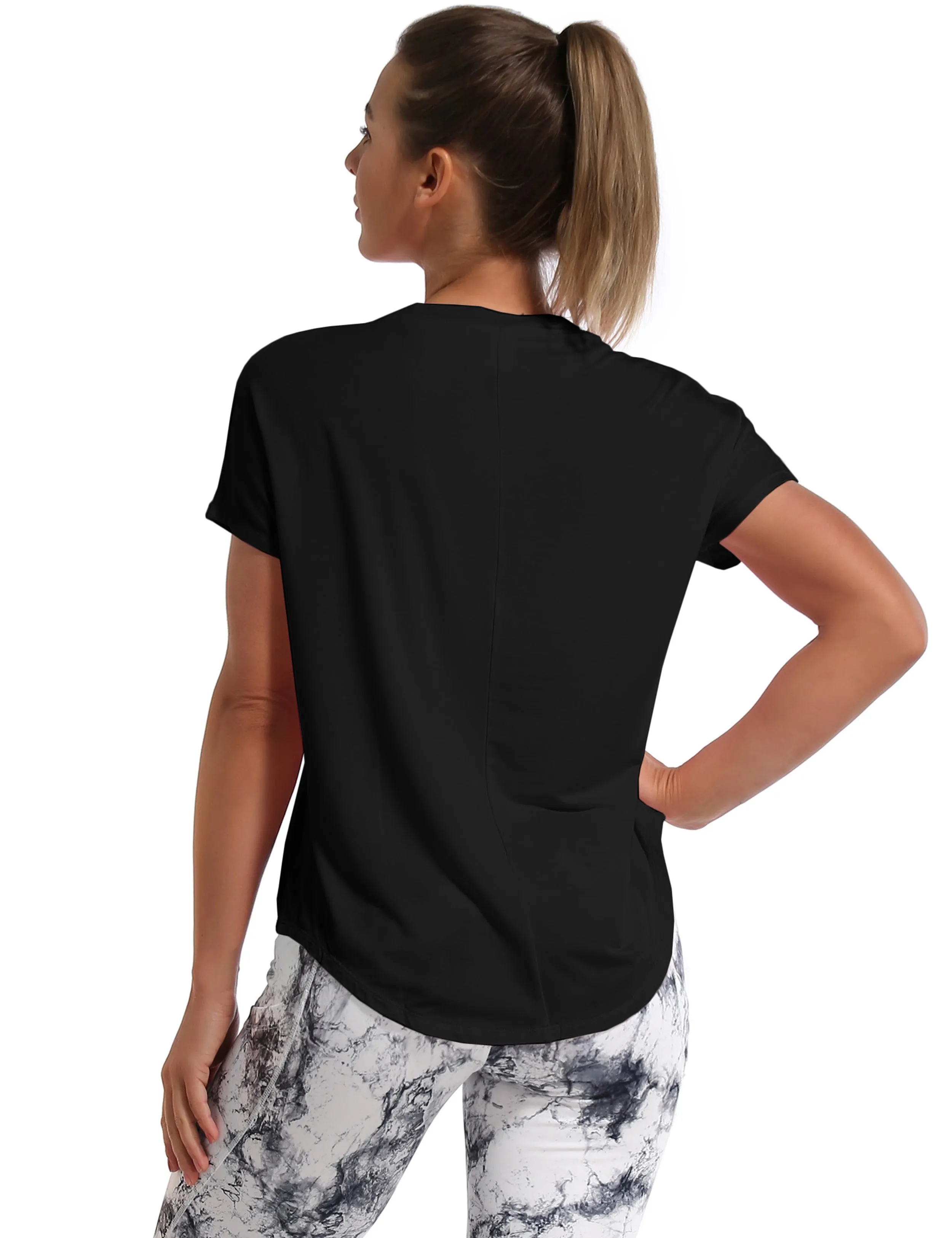 Hip Length Short Sleeve Shirt black