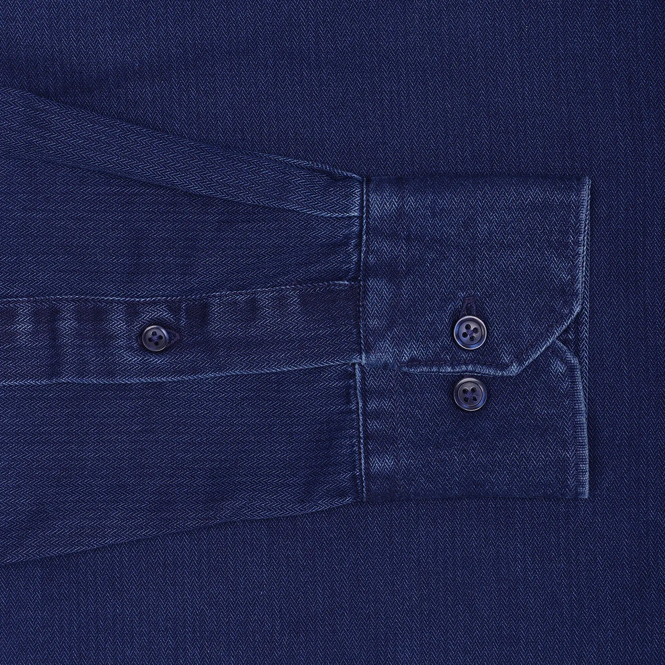 Indigo Blue Herringbone Denim Washed Button Down Collar Shirt