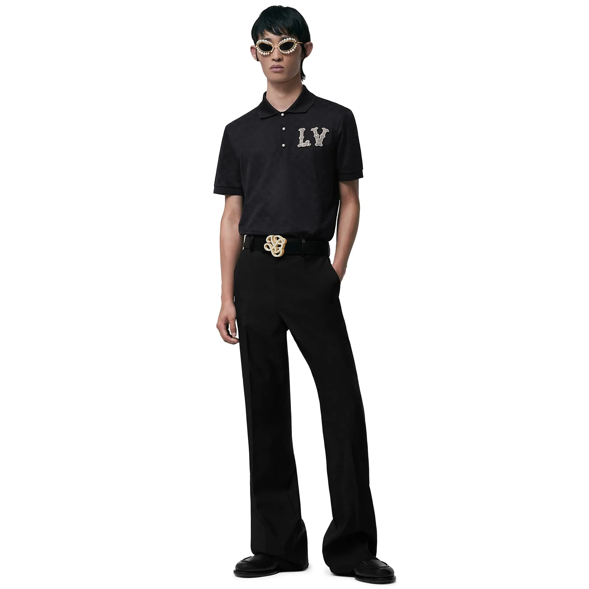 Louis Vuitton Damier LV Crystal Patch Black Pique Polo Shirt for Men - Luxury Designer Fashion