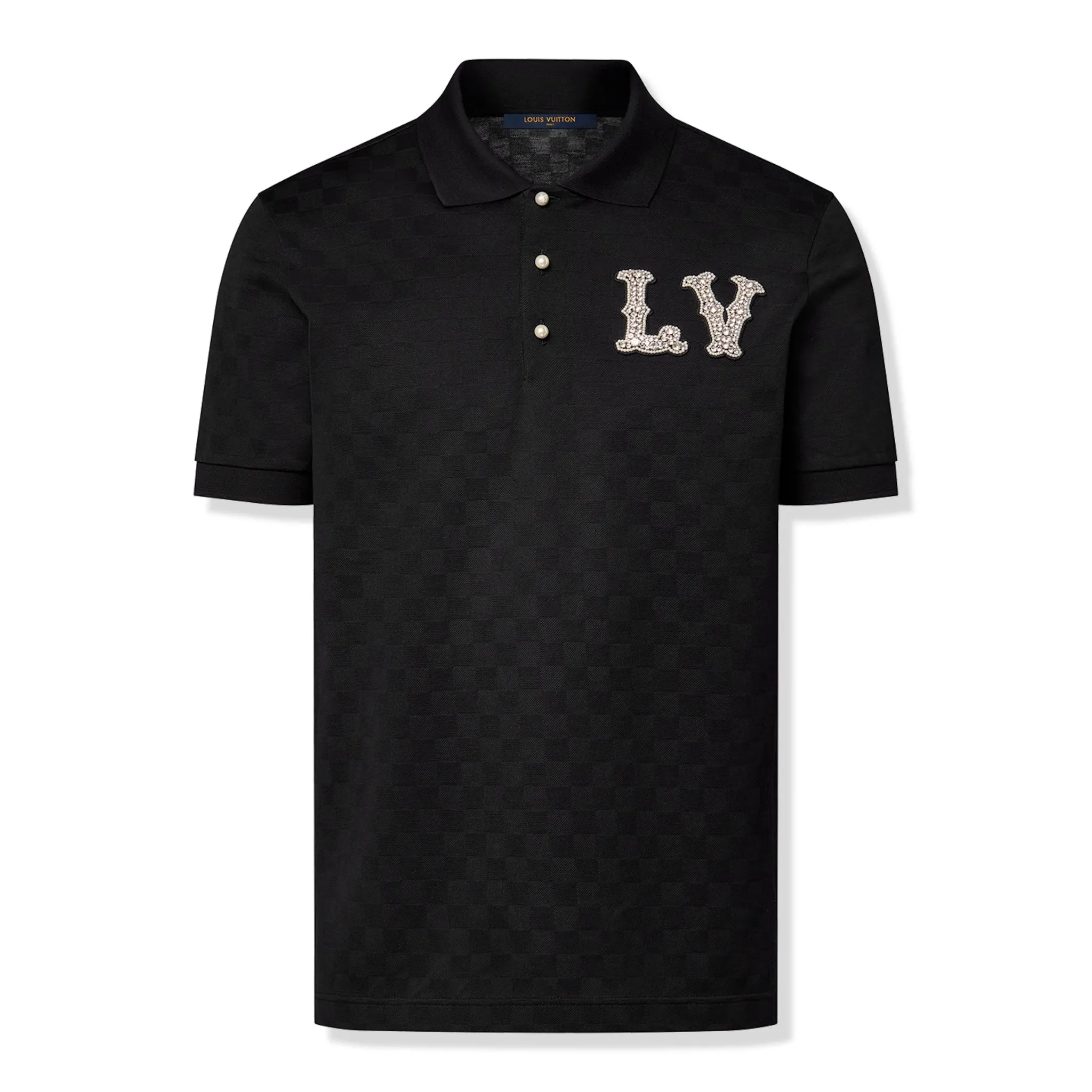 Louis Vuitton Damier LV Crystal Patch Black Pique Polo Shirt for Men - Luxury Designer Fashion