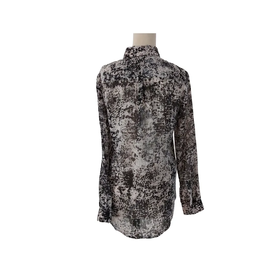 Mango Black & Grey Printed Semi-sheer Collared Shirt | Like New |