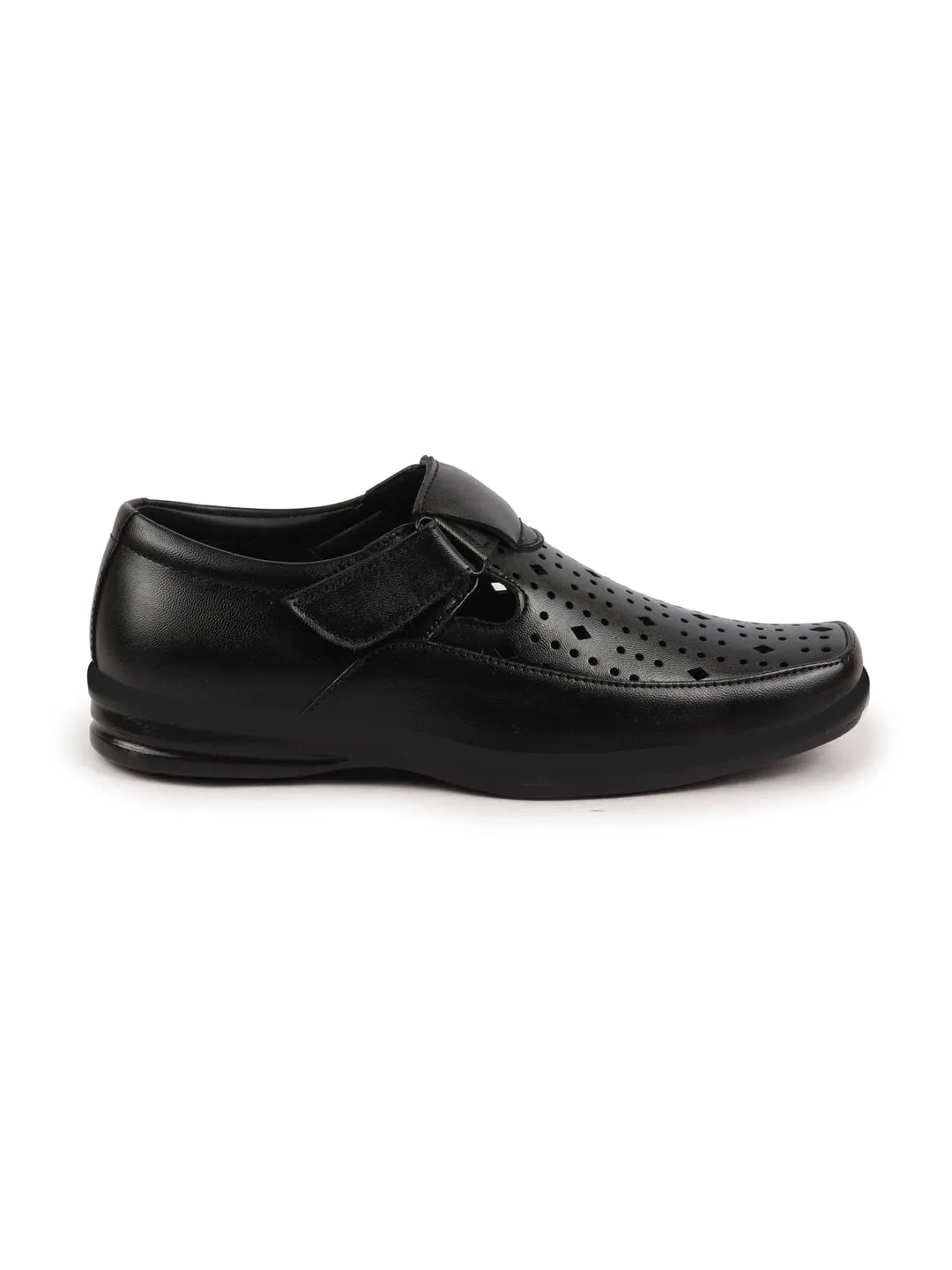 Men Black Breathable Laser Cut Shoes Style Casual Slip On Sandal For All Day Comfort